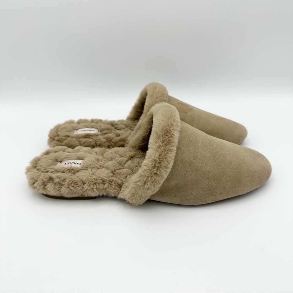 BIRDIES The Songbird Leather/Faux Fur Mule Slippers in Biscotti NWOT Size 9